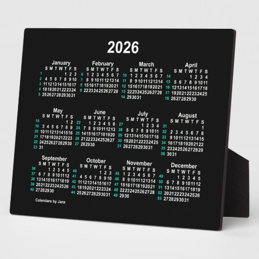 2026 Neon 52 Week ISO Desk Calendar by Janz 8x10 Fotoplatte (Seite)