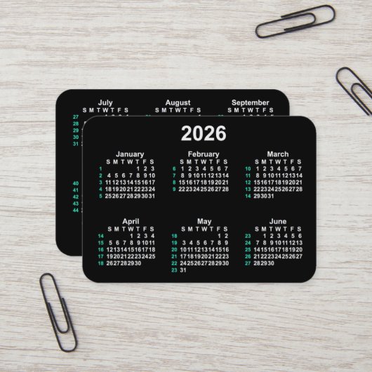 2026 Neon 52 Week ISO Kalender von Janz Visitenkarte (Vorderseite/Rückseite Beispiel)