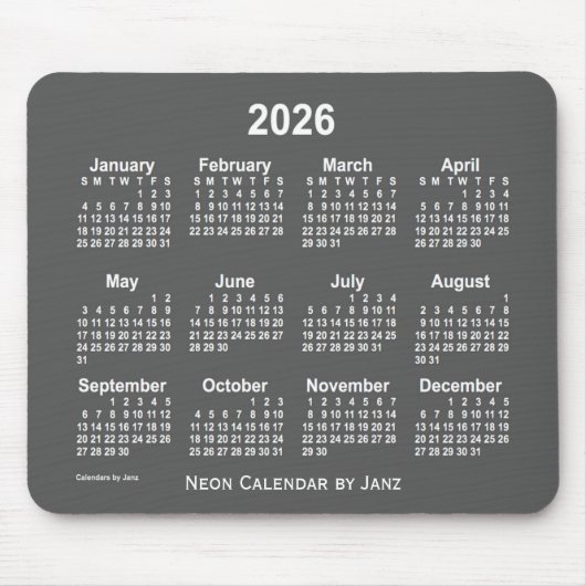 2026 Neon Charcoal Calendar by Janz Mousepad (Vorne)
