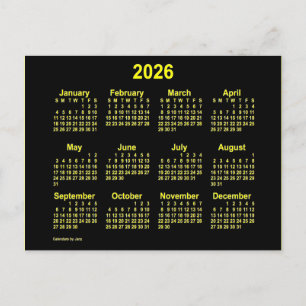 2026 Neon Gelber Mini Kalender von Janz Postkarte