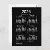 2026 Neon White 6 Month Mini Kalender von Janz Postkarte (Vorne/Hinten)