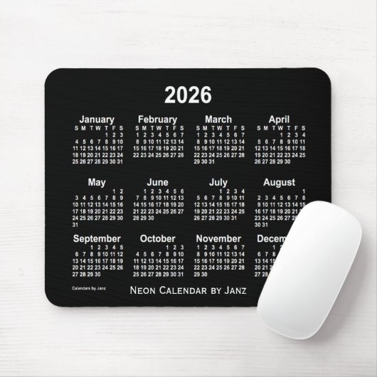 2026 Neon White Calendar von Janz Mousepad (Mit Mouse)