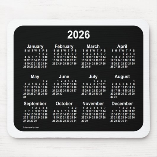 2026 Neon White Calendar von Janz Two Tone Mousepad (Vorne)