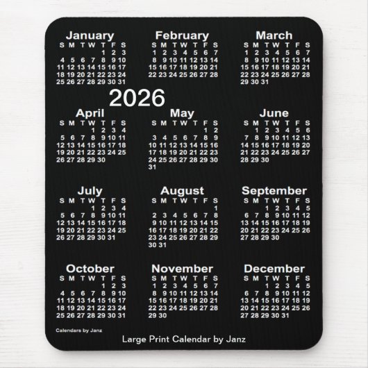 2026 Neon White Large Print Calendar von Janz Mousepad (Vorne)