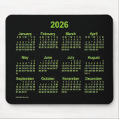 2026 Neon Yellow Green Calendar von Janz Mousepad (Vorne)