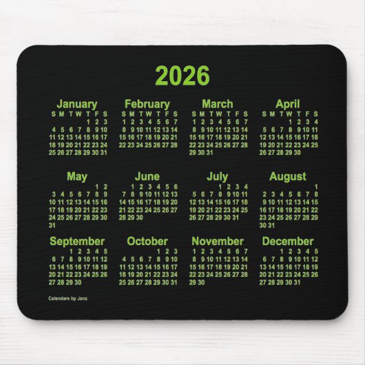 2026 Neon Yellow Green Calendar von Janz Mousepad (Vorne)