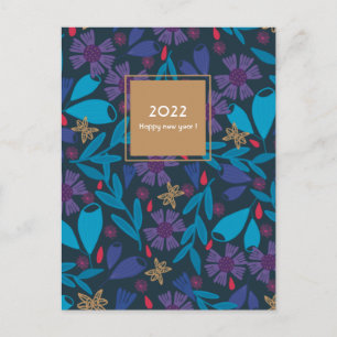 2026 neues Jahr elegante blaue schicke Blumen Postkarte