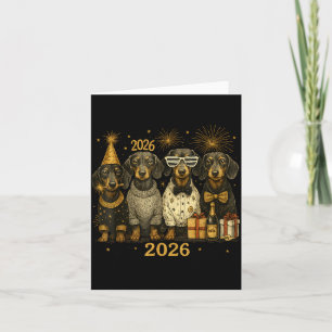 2026 Neujahr Dachshund Gold Vintage Party Kunst  Karte