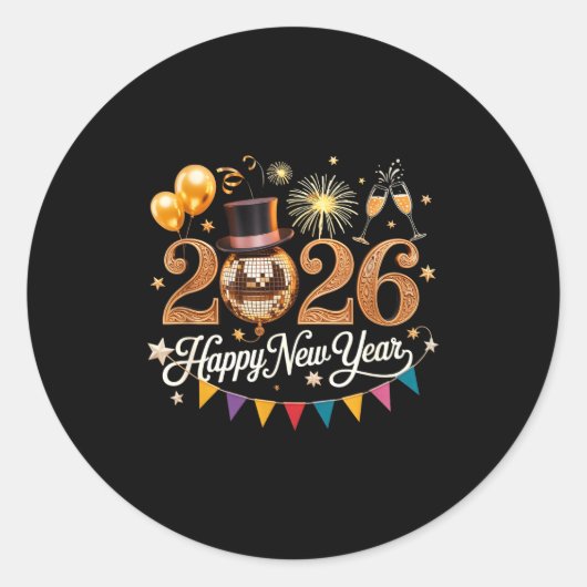 2026 New Year Celebration Disco Ball Gold Festivit Runder Aufkleber (Vorderseite)