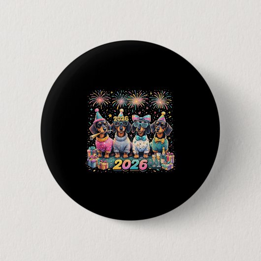 2026 New Year Dachshund Party Fireworks Fun  Button (Vorderseite)