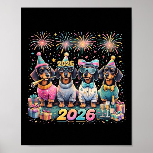 2026 New Year Dachshund Party Fireworks Fun Poster (Vorne)