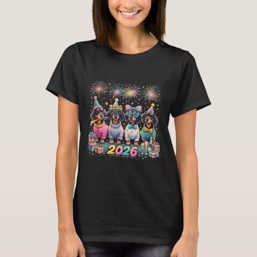 2026 New Year Dachshund Party Fireworks Fun  T-Shirt (Vorderseite)