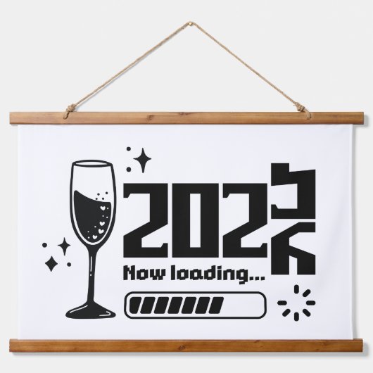 2026 New Year Loading Celebration Typography Wandteppich Mit Holzrahmen (Vorne)