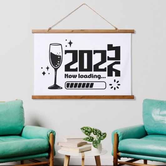 2026 New Year Loading Celebration Typography Wandteppich Mit Holzrahmen (Wohnzimmer)