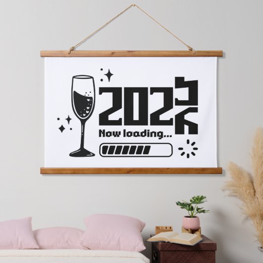 2026 New Year Loading Celebration Typography Wandteppich Mit Holzrahmen (Schlafzimmer)