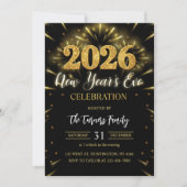 2026 New Year's Eve Party Black & Gold Glitter Einladung (Vorderseite)