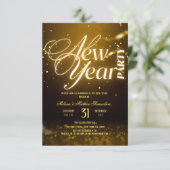 2026 New Years Eve Party Gold Glitter Black Einladung (Stehend Vorderseite)