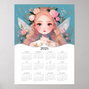 2026 Niedlich Fairy Fantasy Art Full Year Calendar Poster
