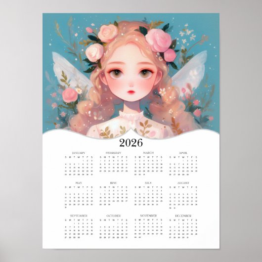 2026 Niedlich Fairy Fantasy Art Full Year Calendar Poster (Vorne)
