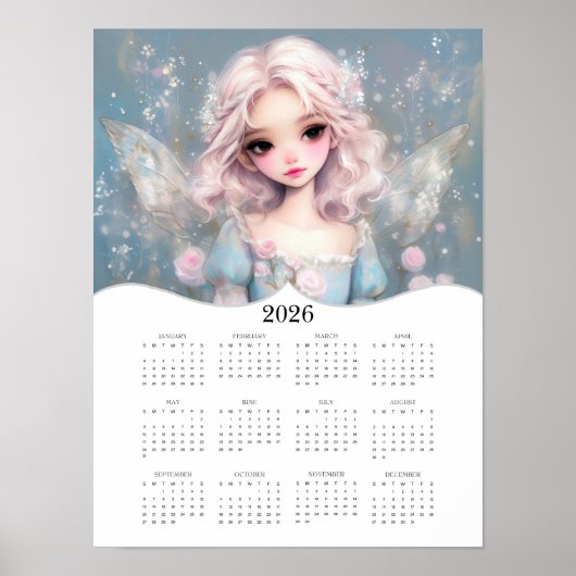 2026 Niedlich Fairy Fantasy Art Full Year Calendar Poster (Vorne)