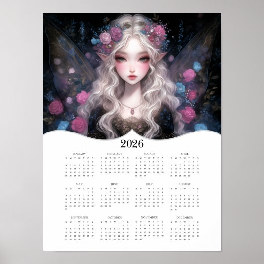 2026 Niedlich Fairy Fantasy Art Full Year Calendar Poster (Vorne)