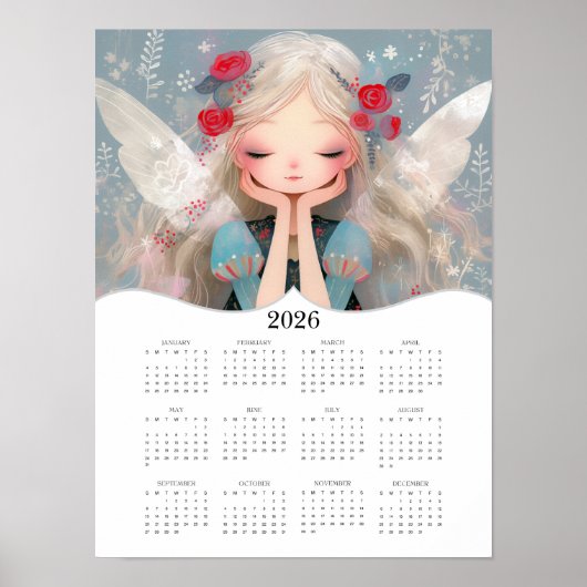 2026 Niedlich Fairy Fantasy Art Full Year Calendar Poster (Vorne)
