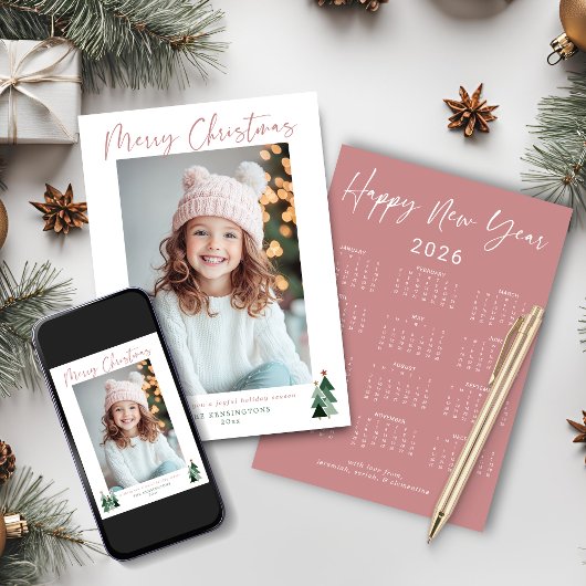 2026 Niedlicher Rosa Foto Weihnachtskalender Feiertagskarte