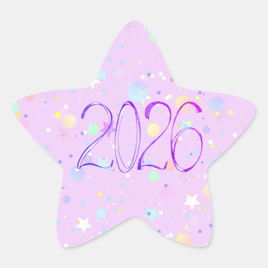 2026 number new year cute pink purple Stern-Aufkleber (Vorderseite)