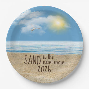 2026 Oceanstrand mit Möwe Pappteller
