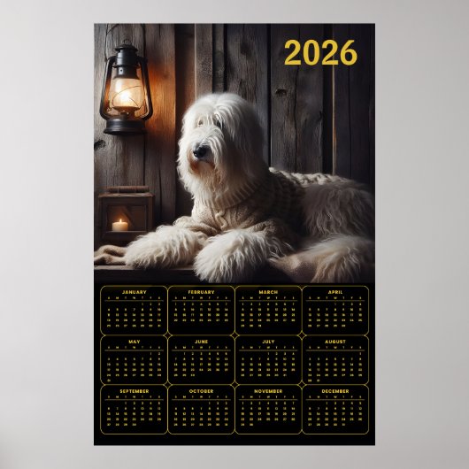 2026 Old English Sheepdog Calendar Poster (Vorne)