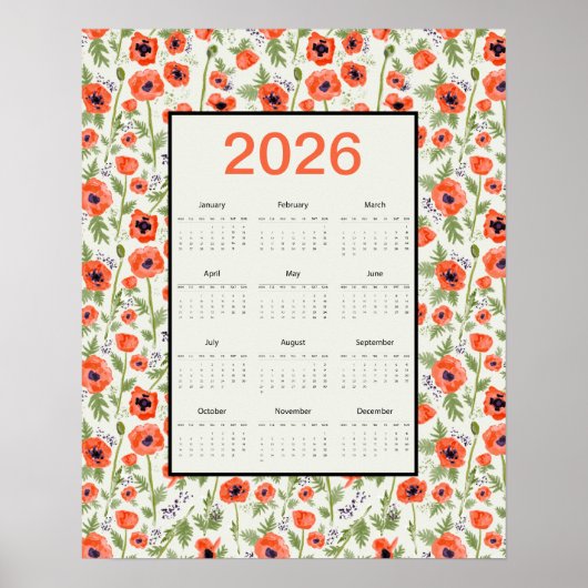 2026 Orange Mohn-Klender Poster (Vorne)
