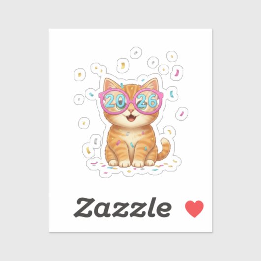 2026 Party Glasses Cat Smiling Feline New Year Aufkleber (Blatt)