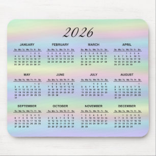 2026 Pastel Rainbow - Holografischer Kalender Mousepad