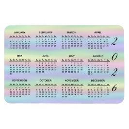 2026 Pastel Rainbow Holographic Calendar Magnet