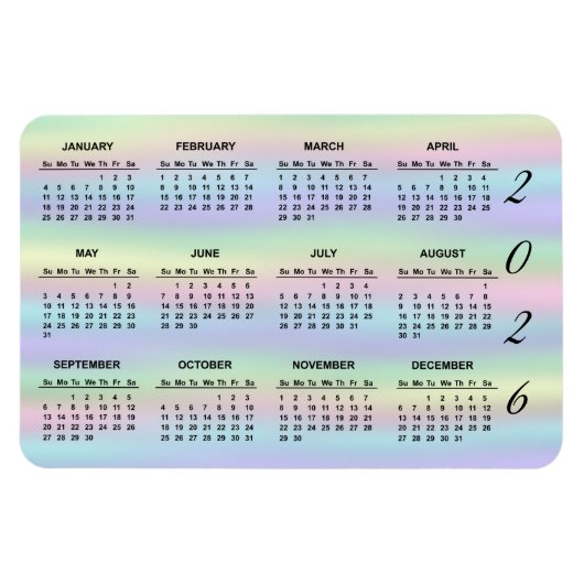 2026 Pastel Rainbow Holographic Calendar Magnet (Horizontal)