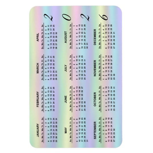 2026 Pastel Rainbow Holographic Calendar Magnet (Vertikal)