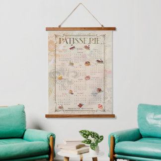 2026 Patisserie Art Calendar Wandteppich Mit Holzrahmen