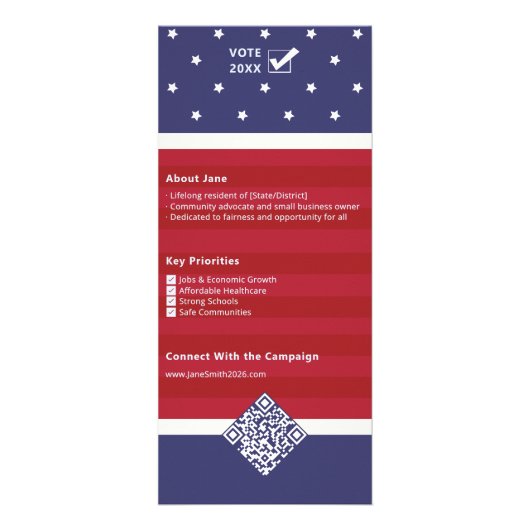 2026 Patriotische US-Fahne Custom Political Campai Werbekarte (Hinten)