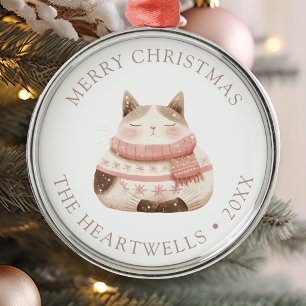 2026 Personalisierte Wasserfarbe-Katze Frohe Weihn Ornament Aus Metall