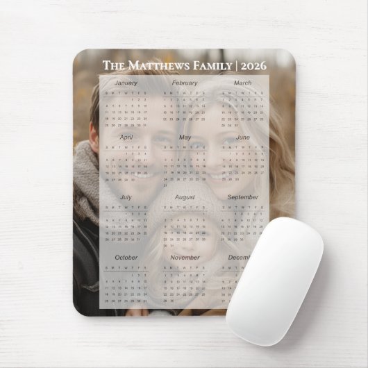 2026 Personalized Family Name Photo Calendar Mousepad (Mit Mouse)