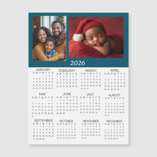 2026 Personalized Photos Mini Calendar Magnetkarte (Vorderseite)