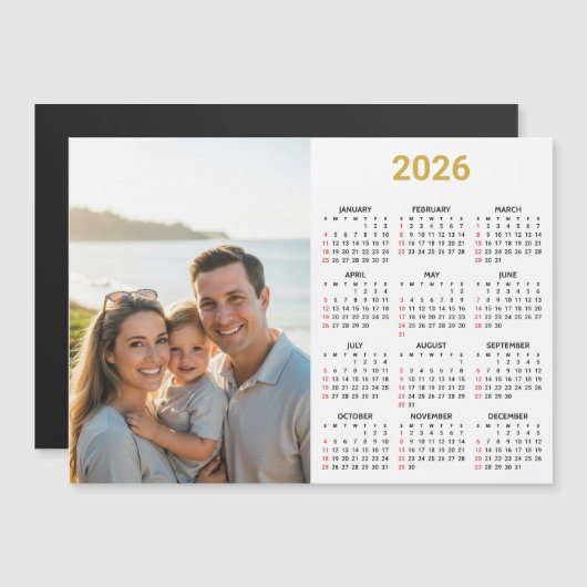 2026 Photo Calendar | Full Year Gold Magnetic Card Magnetkarte (Vorne/Hinten)
