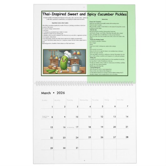 2026 Pickle Calendar with Recipes Kalender (Mär 2026)