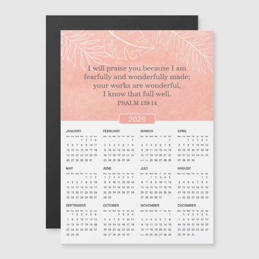 2026 Pink Watercolor Psalm 139:14 Magnet (Vorne/Hinten)
