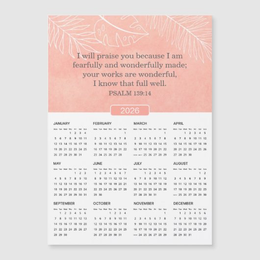 2026 Pink Watercolor Psalm 139:14 Magnet (Vorderseite)