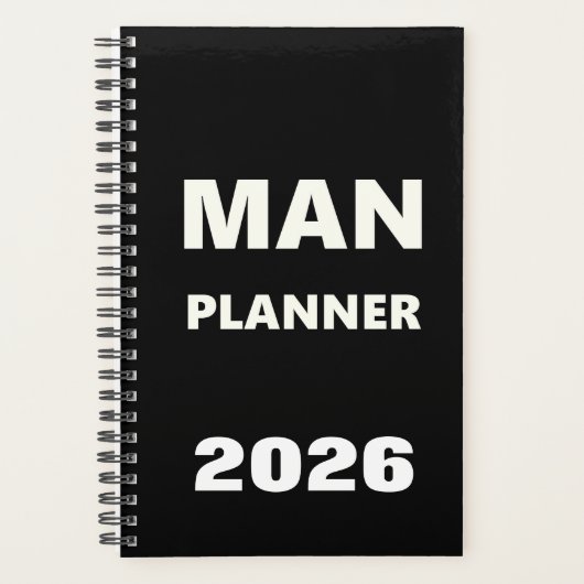 2026 Planner For Men Man Planner White Font Black Planer (Vorderseite)