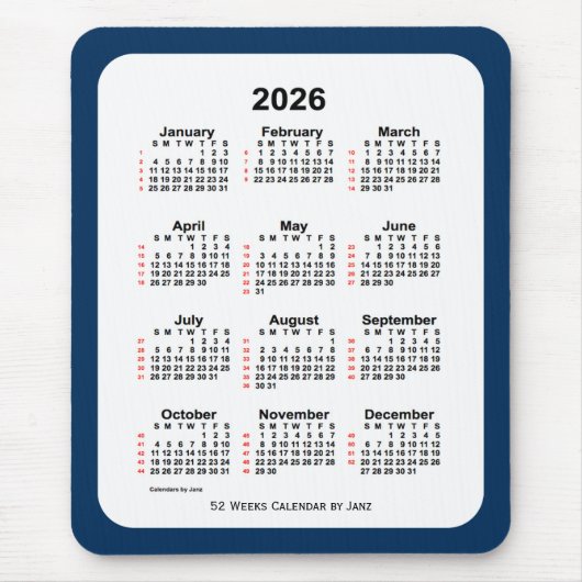 2026 Police Box Blue 52 Week Calendar by Janz Mousepad (Vorne)