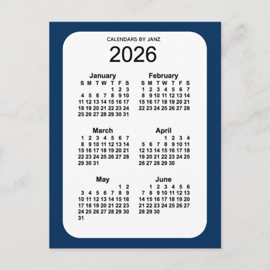 2026 Police Box Blue 6 Month Mini Kalender von Jan Postkarte (Vorderseite)