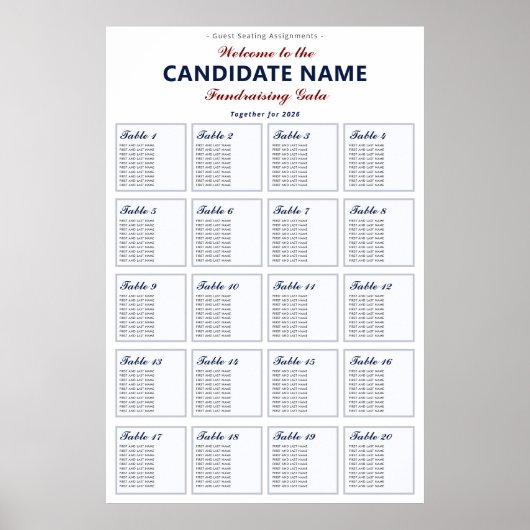 2026 Politische Fundraiser-Gala-Sitzplan Poster (Vorne)