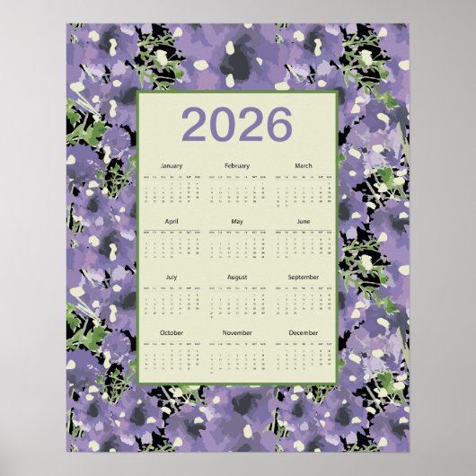 2026 Purple Flowers Wall Calendar Poster (Vorne)